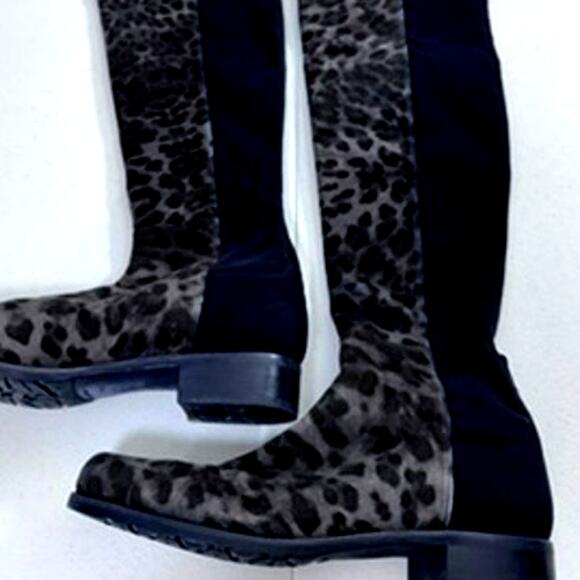 RARE!!"STUART WEITZMAN" Knee High, Leopard Print/Black Boots,Size 9.5, Slip On‎ - Picture 2 of 12